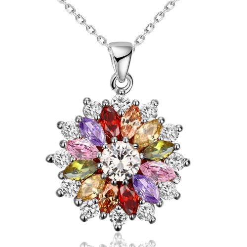 VONSSY Bunte Anhänger Halskette Rose Gold 5A Zirkonia Bohemian Boho Kristall Statement Halskette Pullover Kette Multi Edelstein Granat Amethyst Morganit von VONSSY