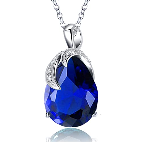 VONSSY Damenkette Edelstein Anhänger Halskette | Oval Teardrop Birne Kristall Rubin Smaragd Rosa Saphir Birthstone Halskette | Platin-Silber-Schmuckgeschenk (Saphir blau) von VONSSY