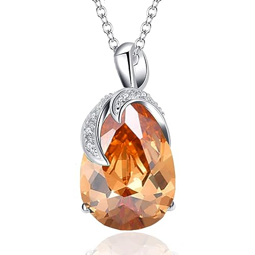 VONSSY Damenkette Edelstein Anhänger Halskette | Oval Teardrop Birne Kristall Rubin Smaragd Rosa Saphir Birthstone Halskette | Platin-Silber-Schmuckgeschenk von VONSSY