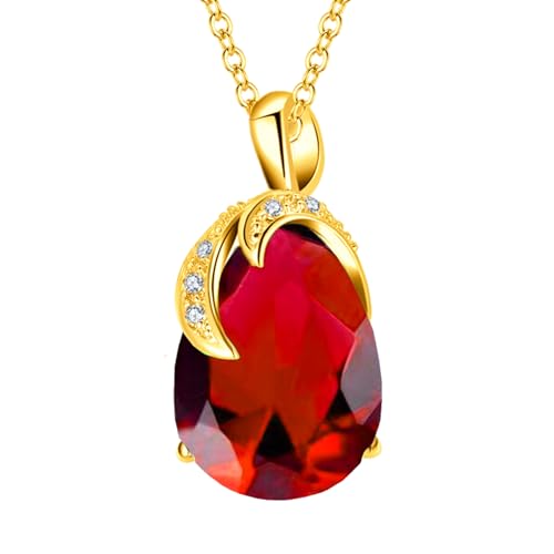 VONSSY Damenkette Edelstein Anhänger Halskette | Oval Teardrop Birne Kristall Rubin Smaragd Rosa Saphir Birthstone Halskette | Platin-Silber-Schmuckgeschenk von VONSSY