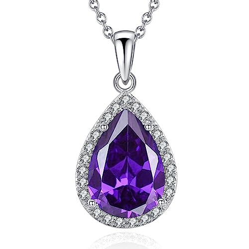 VONSSY Klassische Oval Anhänger Edelstein Halskette-Kristall Rubin Wassertropfen Birthstone Teardrop Smaragd Halskette-18 Karat Platin vergoldete Kette |Stilvolles bedeutungsvolles Schmuckgeschenk von VONSSY