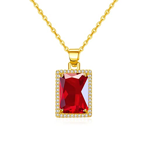 VONSSY Roter Rubin Geburtsstein Edelstein Halskette Herz Kristall Anhänger Halskette Rechteck Oval Schleife Smaragd Anhänger Rose Gold Platin Weißgold 18k Gelbe Kette von VONSSY