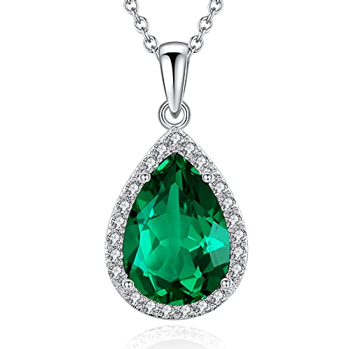 VONSSY Statement Grüner Smaragd Birthstone Halskette Diamond Wrapped Waterdrop Oval Vintage Crystal Edelstein Teardrop Anhänger Slytherin Birnenhalskette von VONSSY