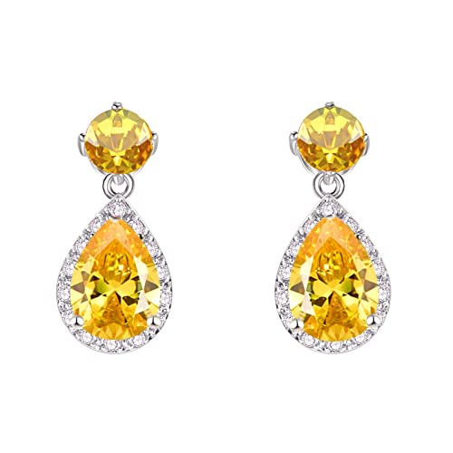 VONSSY Tropfen-Ohrringe | Edelsteine ​​Wassertropfen Teardrop Weißvergoldeter Kristall Hängende Zirkonia Hypoallergen Ohrringe | Stilvolles Schmuckgeschenk (Gelb) von VONSSY