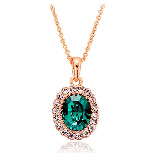 VONSSY Zierliche grüne Smaragd-Geburtsstein-Halskette mit Diamant umwickelter ovaler Kristall-Edelstein-Anhänger Vintage Prom Halskette 18K Platin vergoldete Kette von VONSSY