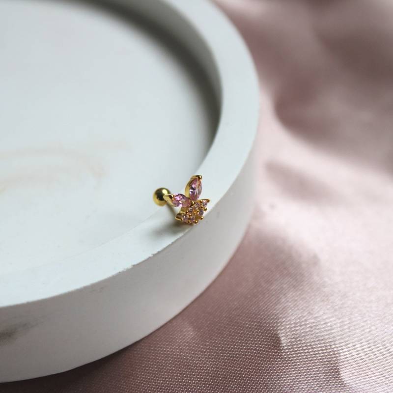 Schmetterlinghelix Piercing Mit Rosazirkon | Tragus, Helix Ohrpiercing 925 Silber Gold Stecker Knorpel Ohrstecker von CapaliaSchmuck