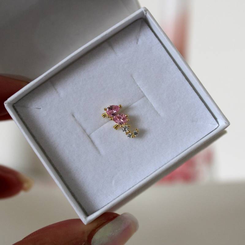 Seepferdchen Helix Piercing Mit Rosa Zirkon | Tragus Glitzer Ohrpiercing 925 Silber Gold Stecker Knorpel Ohrstecker von CapaliaSchmuck