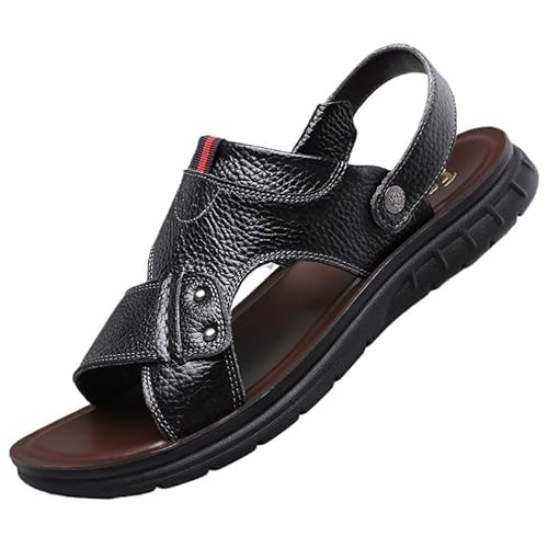 VOODUE Sommersandalen for Herren, große Sandalen, große Strandschuhe, weiche, atmungsaktive, leichte Sandalen aus echtem Leder (Color : Schwarz, Size : 50 EU) von VOODUE
