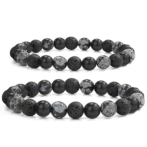 VOPIPO Herren-Armbänder, Lavastein-Armbänder für Männer und Frauen, natürliche Perlenarmbänder, Paar-Armband-Set, Schneeflocken-Obsidian, Stein, schwarzer matter Achat, Stretch-Armband, Schmuck VOPIPO Herren-Armbänder, Lavastein-Armbänder für Männer und Frauen, natürliche Perlenarmbänder, Paar-Armband-Set, Schneeflocken-Obsidian, Stein, schwarzer matter Achat, Stretch-Armband, Schmuck von VOPIPO