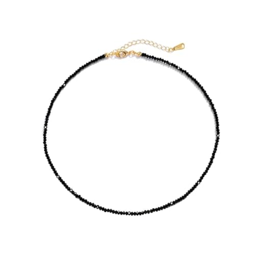 VOPIPO Zierliche schwarze Spinell-Perlen-Choker-Halskette für Damen, trendig, natürlich glänzend, 3 mm, schwarzer Achat-Kristallstein, Halskette, 18 Karat vergoldete Kette, verstellbar, niedlich VOPIPO Zierliche schwarze Spinell-Perlen-Choker-Halskette für Damen, trendig, natürlich glänzend, 3 mm, schwarzer Achat-Kristallstein, Halskette, 18 Karat vergoldete Kette, verstellbar, niedlich von VOPIPO