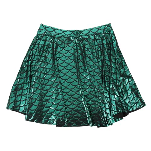 VORCOOL Meerjungfrau Frauen-Sommerrock mit Fischschuppen-Print – Elastischer Faltenrock in Grün (Gr. L) für Party faschingskostüme von VORCOOL
