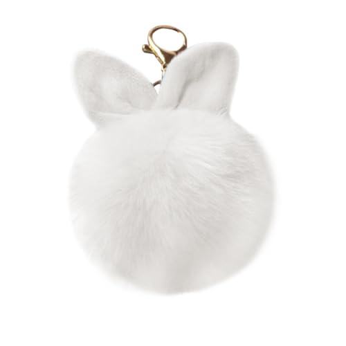 VORCOOL Plüsch Ball Schlüsselanhänger mit Hasenohren Pompom Keychain Bommel Taschenanhänger für Handtasche Auto (Weiß) von VORCOOL