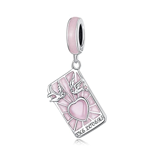 VOROCO Charm-Anhänger aus 925er-Sterlingsilber für Armband, Halskette, Charm-Anhänger für Frauen, Mutter, Tochter, Oma, Familie, Freunde, Schmuck, Geschenk (rosa Tarotkarten) von VOROCO