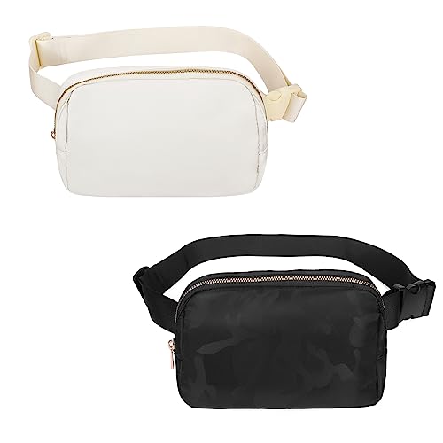 VOROLO Hüfttasche zum Laufen, Bauchtasche für Damen und Herren, Crossbody-Gürteltasche, Bauchtasche mit verstellbarem Gurt für Sport, Off White+Comb Black, Einheitsgröße, 2er-Pack Bauchtasche von VOROLO