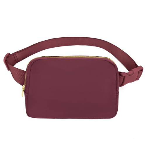 VOROLO Gürteltasche für Damen und Herren, Gürteltasche, Geschenk für Damen, Bauchtasche mit verstellbarem Riemen für Sport, Weinrot, 1 x Bauchtasche von VOROLO