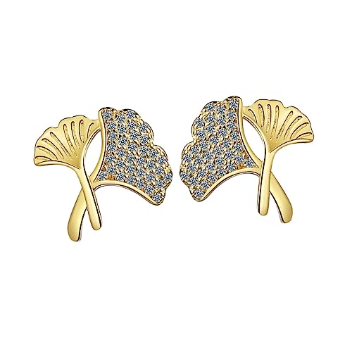 VOSAREA Ginkgo Blätter Ohrringe für Damen Zarte Ohrstecker mit Zirkonia Modischer Ohrschmuck für Besondere Anlässe von VOSAREA