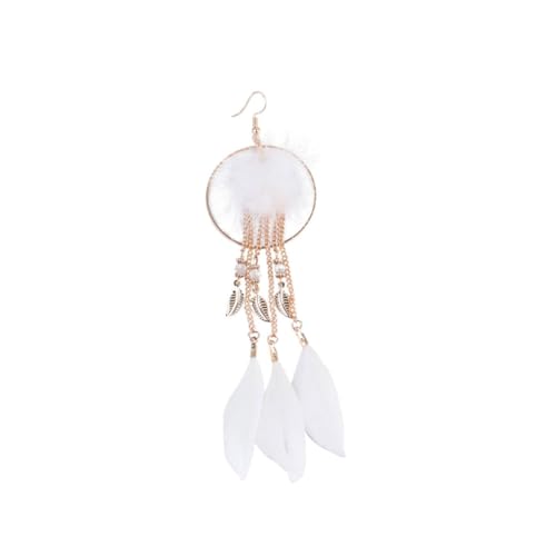 VOSAREA 1 Paar Retro Quasten Ohrringe Umweltfreundlichem Material mit Blattdesign Lange Eardrop Ohrringe für Damen Weiß für Partys Reisen und Alltag von VOSAREA