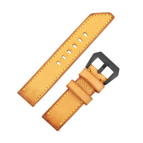 VOSAREA 1Stück Rindsleder Uhrenarmband Gelb Robustes Handgefertigtes Vintage Design mit Schwarzer Schnalle für Herrenuhren Komfortabel für Sport VOSAREA 1Stück Rindsleder Uhrenarmband Gelb Robustes Handgefertigtes Vintage Design mit Schwarzer Schnalle für Herrenuhren Komfortabel für Sport von VOSAREA