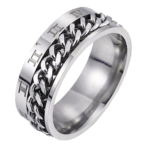 VOSAREA 1Stück Titanstahl Ring mit Römischen Ziffern Verstellbarer Kettenring für Herren Modisches Langlebiges Design für Tägliches Tragen und Besondere Anlässe Stärke von VOSAREA