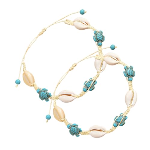 VOSAREA 2 Stück Boho Muschel Schildkröten Armband und Fußkettchen Flexibles Strand Schmuckstück mit Vielseitig Tragbar als Armband oder Knöchelschmuck für Damen von VOSAREA