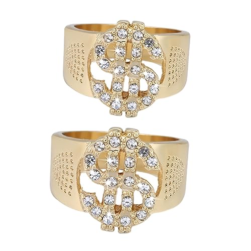 VOSAREA 2 Stück Herren Finger Ringe Hip Hop Dollarzeichen Ringe Verstellbar Modischer Schmuck für Partys und Alltag Langlebig Stylisch von VOSAREA