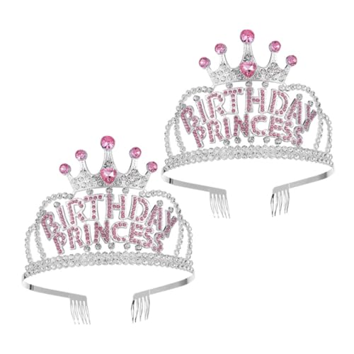 VOSAREA 2pcs Mädchen Alles Zum Geburtstag Kronen Glänzender Strassstein Prinzessin Tiara Für Geburtstagsfeiern Bühnenaufführungen Geburtstagshaardekorationen von VOSAREA