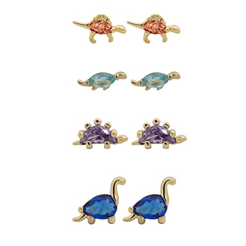 VOSAREA 4 Paare Cartoon Dinosaur Ohrringe Gold Tier Ohrschmuck für Mädchen und Frauen Farbenfrohe Tierohrringe Langlebige und Stilvolle Ohrstecker für von VOSAREA