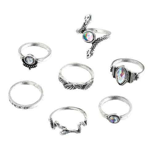 VOSAREA 7 Stück Teiliges Set Vintage Ringe Stilvolle Verstellbare Schlangenform Finger Ringe für Damen und Herren Eleganter Schmuck für Besondere Anlässe und Alltag von VOSAREA