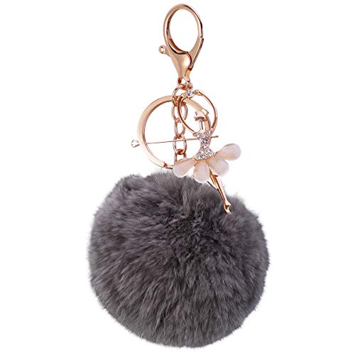 Bommel Schlüsselanhänger Fellbommel Taschenanhänger Pelzbommel Pompom Keychain Anhänger mit Strass und Ballett Mädchen Schlüsselbund für Handtasche Schlüssel Auto von VOSAREA