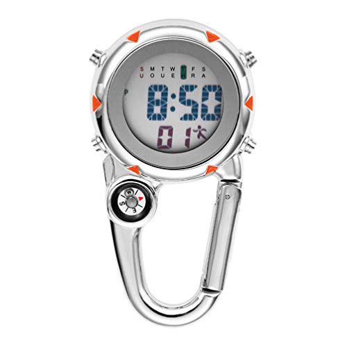 VOSAREA Karabiner Uhr Digital Sportuhren Angeln Wandern Klettern Mini Taschenuhr mit Kompass Camping Outdoor Activities Ärzte Krankenschwestern Orange von VOSAREA