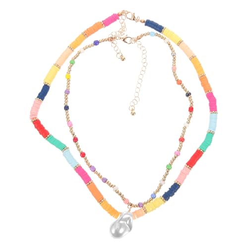 VOSAREA Personalisierte Damen Halskette Bunte Perlenkette Doppellagig Hautfreundlich Modischer Schmuck für Frauen Vielseitig Tragbar Alltag Strand Hochzeit Party von VOSAREA