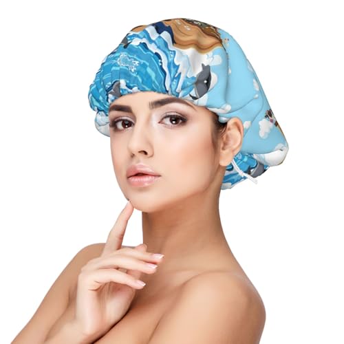 Animals on Noah's Ark Satin Bonnet Silk Bonnet for Sleeping, Double Layer Adjustable Elastic Hair Bonnet Night Sleep Cap for Women Curly Hair Black von VOSERY