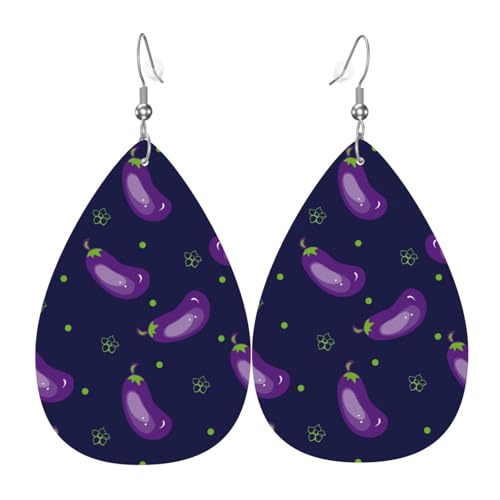 Auberginen-Ohrringe für Damen, bunte Tropfen-Leder-Ohrringe für Damen, trendig, Tropfenohrringe, Schmuck von VOSERY