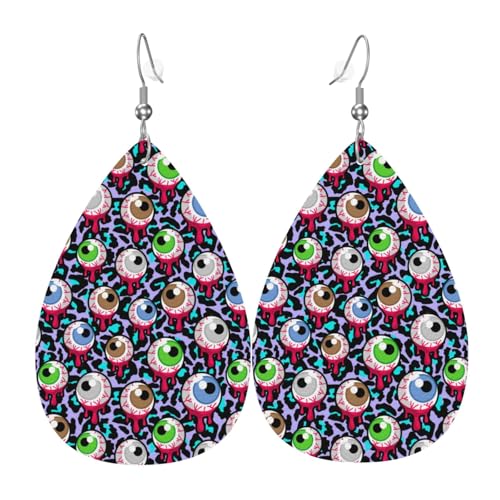 Augenohrringe mit Weltraummuster für Damen, bunte Tropfenform, Leder-Ohrringe für Damen, trendig, Tropfenohrringe, Schmuck Augenohrringe mit Weltraummuster für Damen, bunte Tropfenform, Leder-Ohrringe für Damen, trendig, Tropfenohrringe, Schmuck von VOSERY