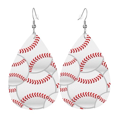 Baseball-Ohrringe für Damen, bunte tropfenförmige Leder-Ohrringe für Damen, trendig, Tropfenohrringe, Schmuck von VOSERY