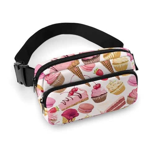 Bauchtaschen für Damen – Eiscreme-Kuchen-Druck, rosa Gürteltasche, Crossbody-Tasche für Damen, modische Hüfttaschen Bauchtaschen für Damen – Eiscreme-Kuchen-Druck, rosa Gürteltasche, Crossbody-Tasche für Damen, modische Hüfttaschen von VOSERY