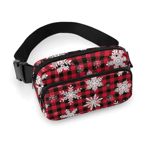 Bauchtaschen für Damen – Schneeflocken, kariert, Weihnachts-Gürteltasche, Crossbody-Tasche für Damen, modische Hüfttaschen von VOSERY