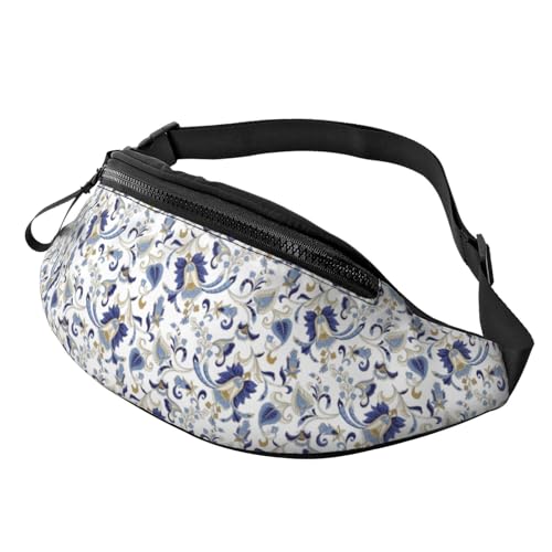 Bauchtaschen für Damen und Herren, Paisleymuster, Crossbody-Tasche für Damen und Herren, Weiß / Blau von VOSERY
