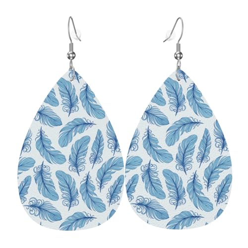 Blaue Feder-Ohrringe für Damen, bunte tropfenförmige Leder-Ohrringe für Damen, trendig, Tropfenohrringe, Schmuck Blaue Feder-Ohrringe für Damen, bunte tropfenförmige Leder-Ohrringe für Damen, trendig, Tropfenohrringe, Schmuck von VOSERY