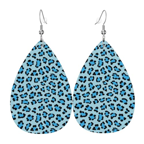 Blaue Leopardenmuster Ohrringe für Damen, bunte Tropfenleder-Ohrringe für Damen, trendig, Tropfenohrringe, Schmuck von VOSERY
