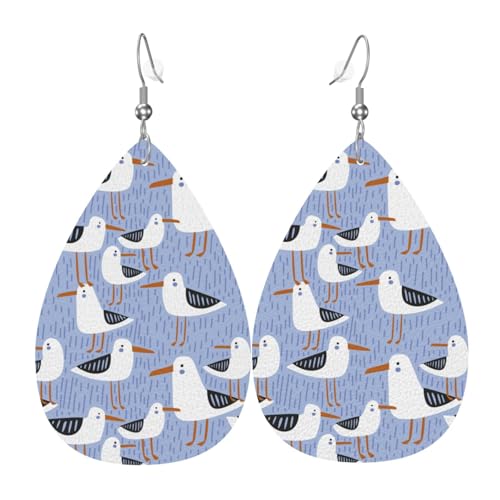 Blaue Möwen-Ohrringe für Damen, bunte tropfenförmige Leder-Ohrringe für Damen, trendig, Tropfenohrringe, Schmuck Blaue Möwen-Ohrringe für Damen, bunte tropfenförmige Leder-Ohrringe für Damen, trendig, Tropfenohrringe, Schmuck von VOSERY