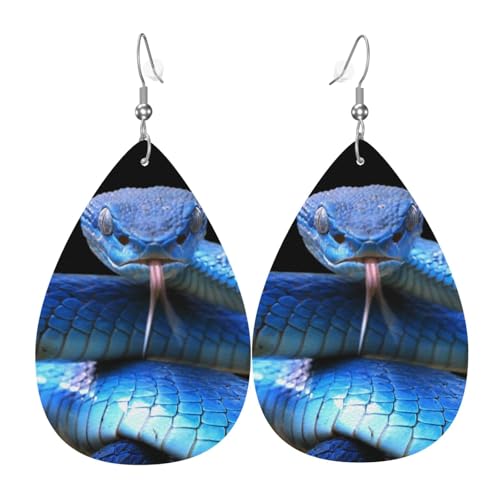 Blaue Schlangen-Ohrringe für Damen, bunte Tropfenform, Leder-Ohrringe für Damen, trendig, Tropfenohrringe, Schmuck von VOSERY
