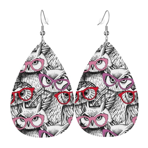 Brillen-Eulen-Ohrringe für Damen, bunte Tropfenleder-Ohrringe für Damen, trendig, Tropfenohrringe, Schmuck Brillen-Eulen-Ohrringe für Damen, bunte Tropfenleder-Ohrringe für Damen, trendig, Tropfenohrringe, Schmuck von VOSERY