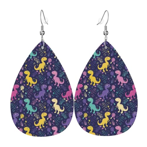 Bunte Dinosaurier-D-Ohrringe für Damen, bunte Tropfenleder-Ohrringe für Damen, trendig, Tropfenohrringe, Schmuck von VOSERY
