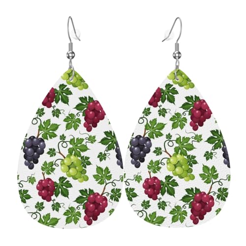Bunte Ohrringe mit Traubendruck, bunte Tränen-Leder-Ohrringe für Damen, trendig, Tropfenohrringe, Schmuck von VOSERY