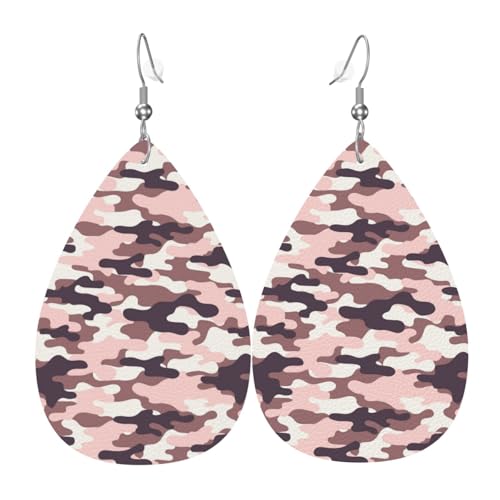 Camouflage-Ohrringe für Damen, bunte Tropfenform, Leder-Ohrringe für Damen, trendig, Tropfenohrringe, Schmuck von VOSERY