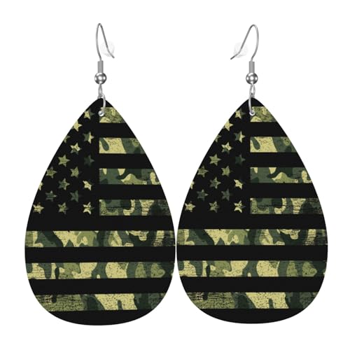 Camouflage-Ohrringe mit amerikanischer Flagge, bunte Teardrop-Leder-Ohrringe für Damen, trendig, Tropfenohrringe, Schmuck Camouflage-Ohrringe mit amerikanischer Flagge, bunte Teardrop-Leder-Ohrringe für Damen, trendig, Tropfenohrringe, Schmuck von VOSERY