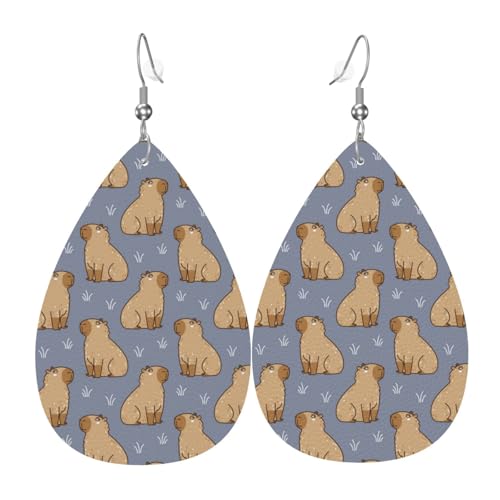 Capybara- und Gras-Ohrringe für Damen, bunte Tränen-Leder-Ohrringe für Damen, trendig, Tropfenohrringe, Schmuck Capybara- und Gras-Ohrringe für Damen, bunte Tränen-Leder-Ohrringe für Damen, trendig, Tropfenohrringe, Schmuck von VOSERY