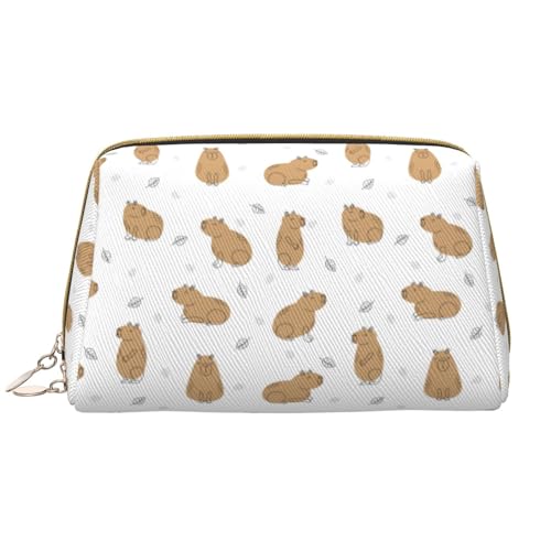 Capybaras Make-up-Tasche, Kosmetiktasche, Reise-Kulturbeutel für Damen, große Kapazität, Make-up-Tasche, Organizer, niedliche Make-up-Tasche, wasserdicht, Leder, Weiß von VOSERY