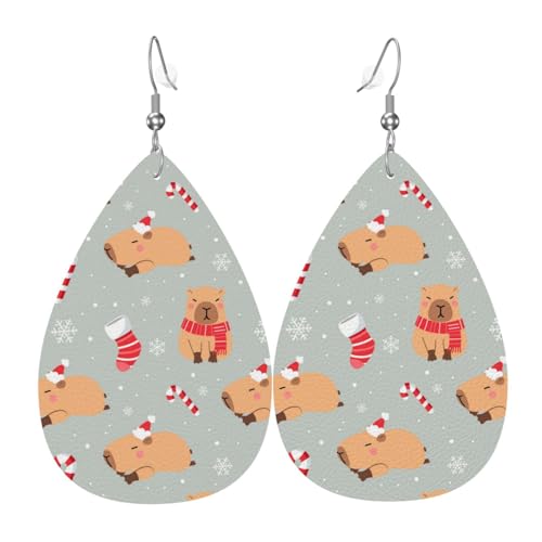 Capybaras Weihnachtsohrringe für Damen, bunte Tränen-Leder-Ohrringe für Damen, trendig, Tropfenohrringe, Schmuck von VOSERY